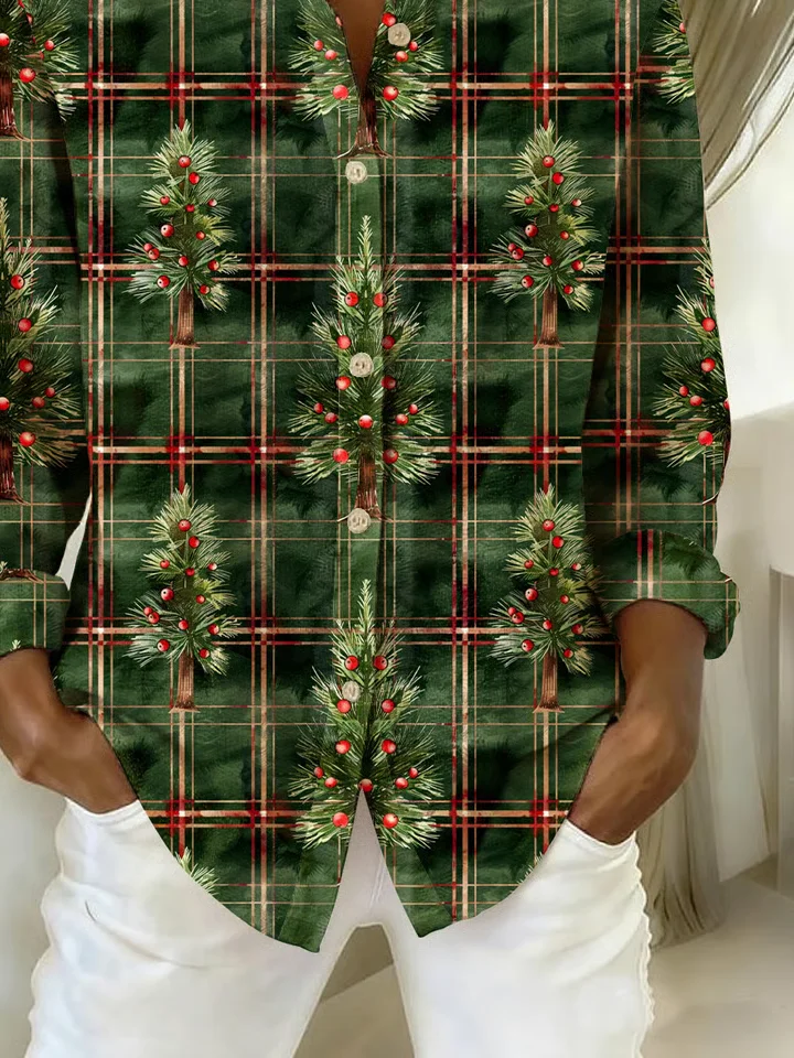 Damen Weihnachten Langarm Bluse Frühling/Herbst Schnalle Hemdkragen Normale Ärmel Täglich Lässig Oberteile