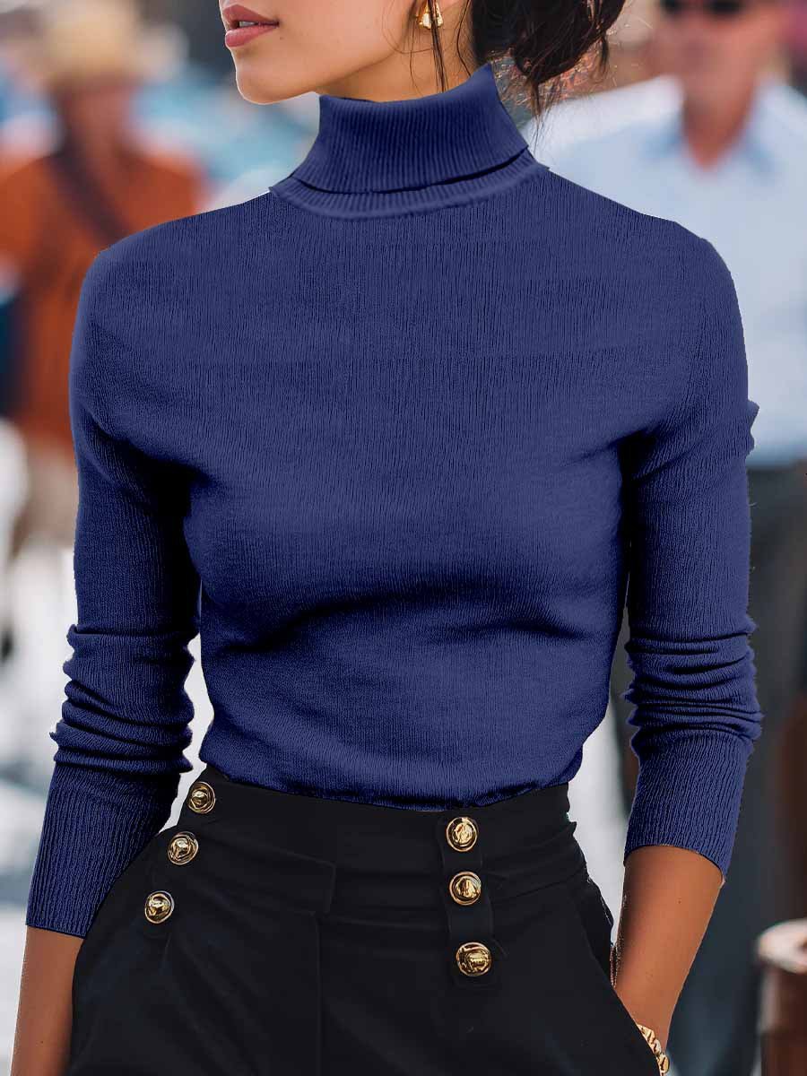 Damen Unifarben Nahtverarbeitung Frühling/Herbst Straße Langarm Rollkragen Pullover
