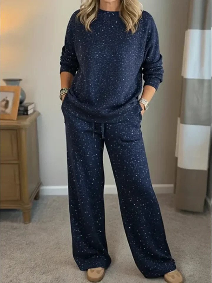 Damen Unifarben Glitzernd Zweiteiliges Set Täglich Langarm Lässig Frühling/Herbst Bluse mit Hose Matching Set
