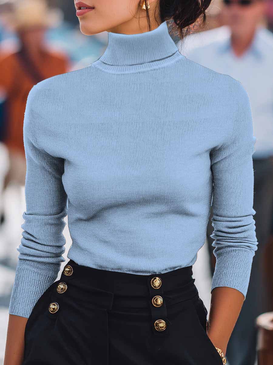 Damen Unifarben Nahtverarbeitung Frühling/Herbst Straße Langarm Rollkragen Pullover