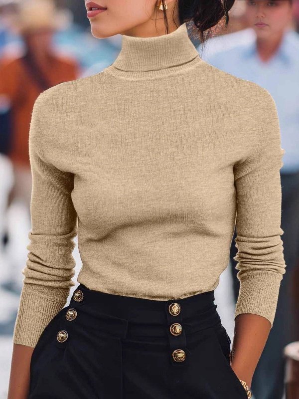 Damen Unifarben Nahtverarbeitung Frühling/Herbst Straße Langarm Rollkragen Pullover