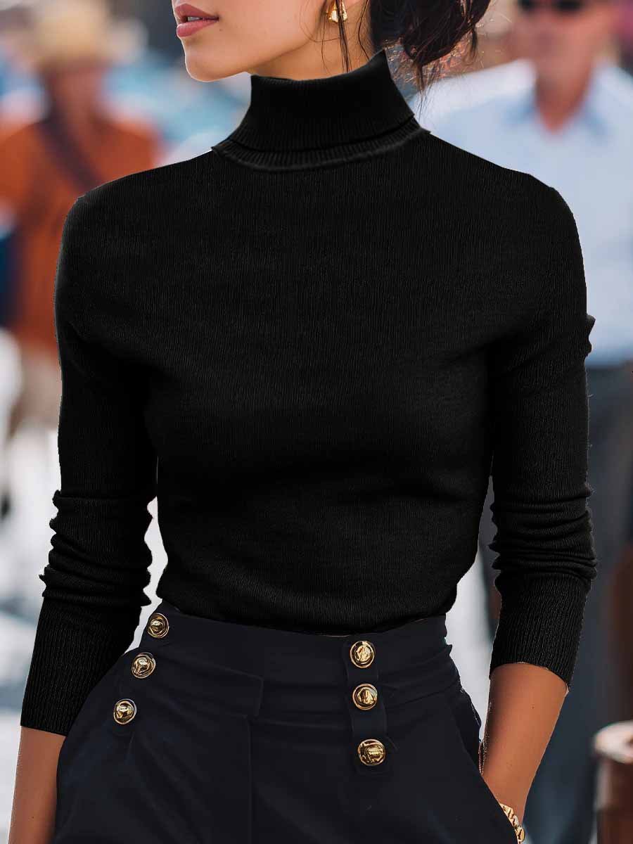 Damen Unifarben Nahtverarbeitung Frühling/Herbst Straße Langarm Rollkragen Pullover