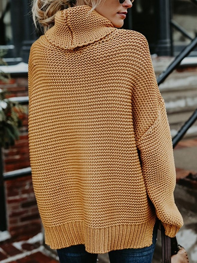 Damen Unifarben Nahtverarbeitung Winter Straße Langarm Rollkragen Pullover