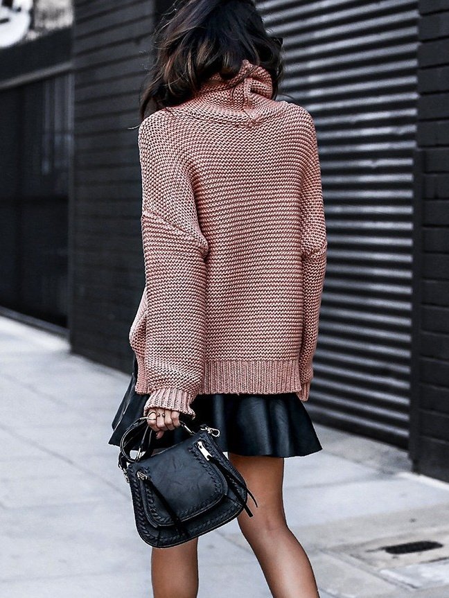 Damen Unifarben Nahtverarbeitung Winter Straße Langarm Rollkragen Pullover