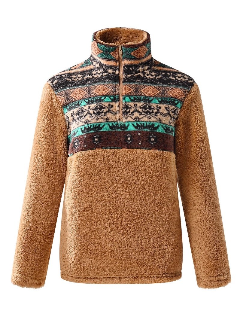 Damen Geometrisch Stehkragen Print Retro Frühling/Herbst Langarm Sweatshirt