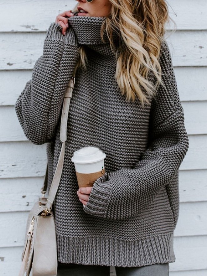 Damen Unifarben Nahtverarbeitung Winter Straße Langarm Rollkragen Pullover