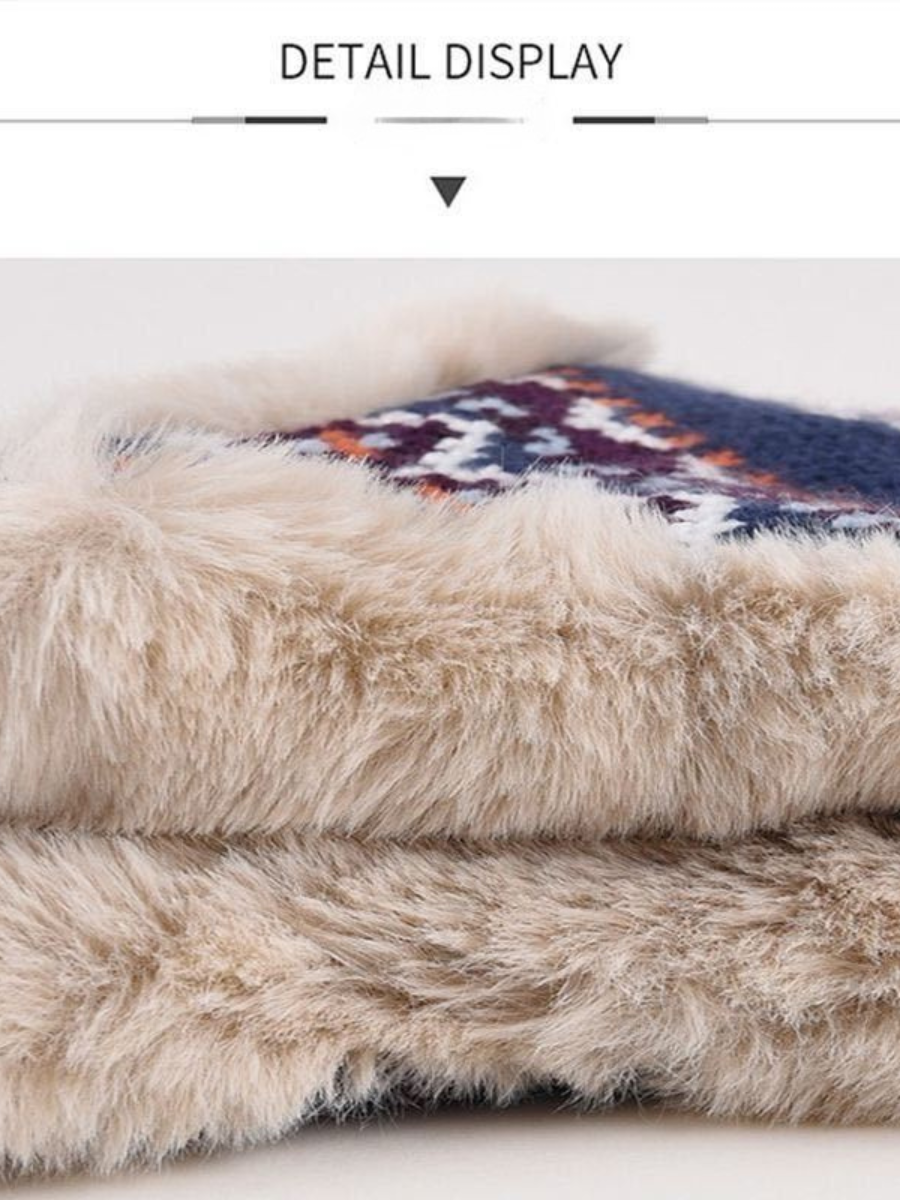 Winter Gestrickt Verdickt mit Vlies-Futter Kragen Schutz Warm Jacquard Muster Vielseitig Lässig Ohr-Abdeckung Hut