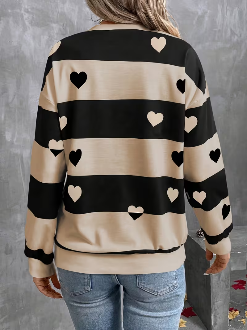 Damen Gestreift Rundhals Print Lässig Frühling/Herbst Langarm Sweatshirt