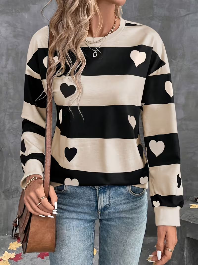 Damen Gestreift Rundhals Print Lässig Frühling/Herbst Langarm Sweatshirt