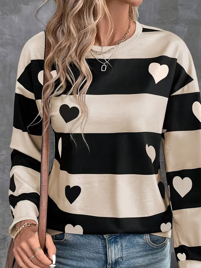 Damen Gestreift Rundhals Print Lässig Frühling/Herbst Langarm Sweatshirt