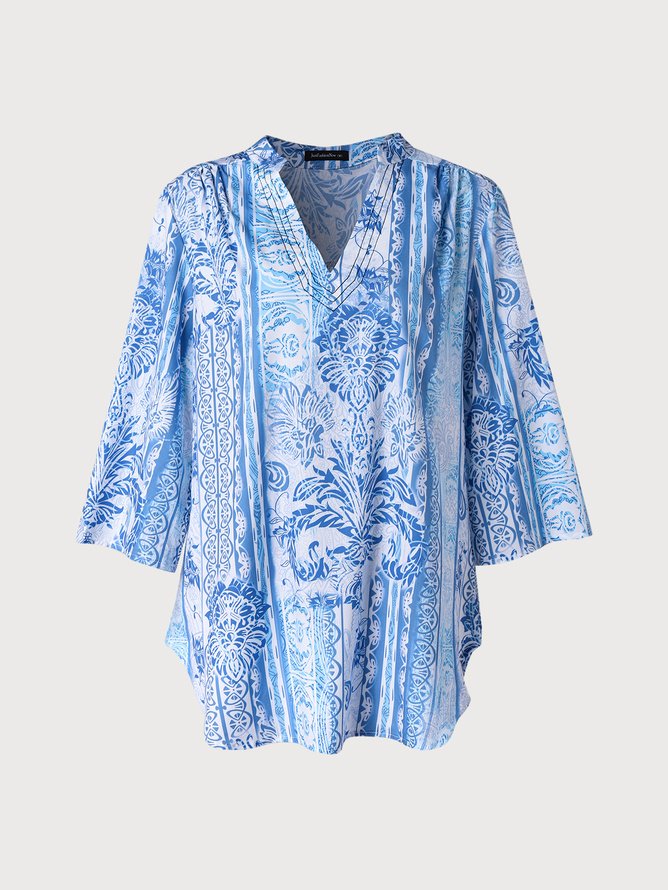 Ethnisch Urlaub Baumwollgemisch Langarm Blusen & Shirts