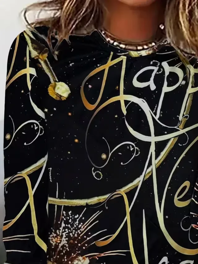 Damen Textbriefe Langarm T-Shirts T-Shirt Rundhals Lässig Frühling/Herbst Tunika Oberteile