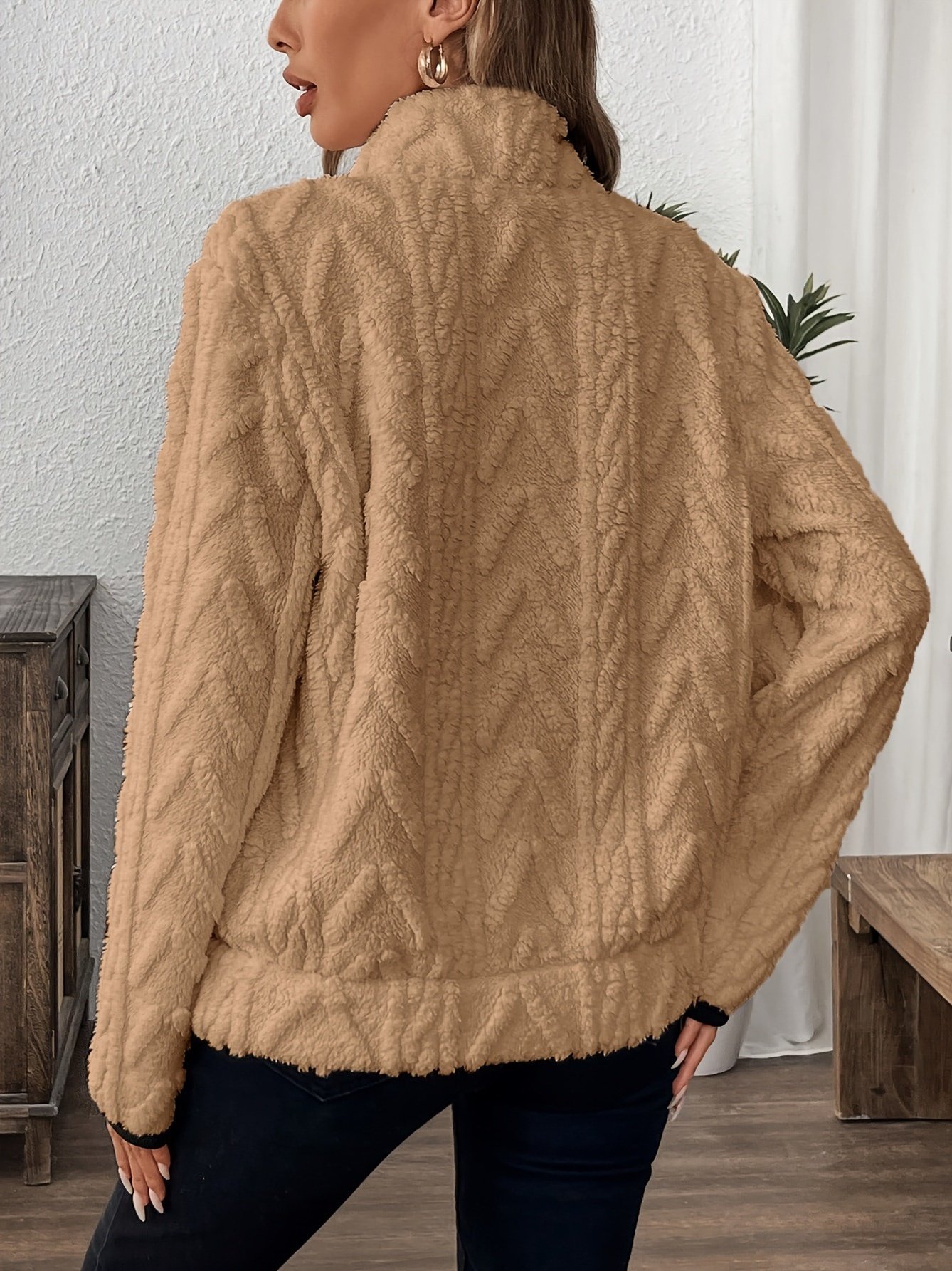 Damen Unifarben Stehkragen Jacquard Lässig Frühling/Herbst Langarm Sweatshirt