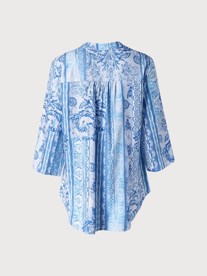 Ethnisch Urlaub Baumwollgemisch Langarm Blusen & Shirts