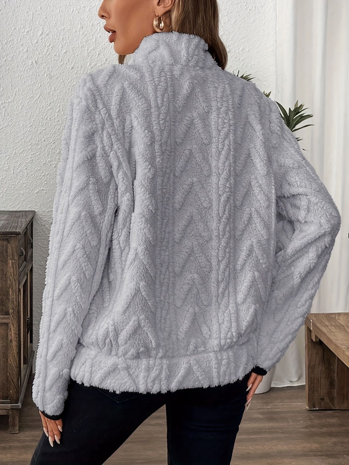 Damen Unifarben Stehkragen Jacquard Lässig Frühling/Herbst Langarm Sweatshirt