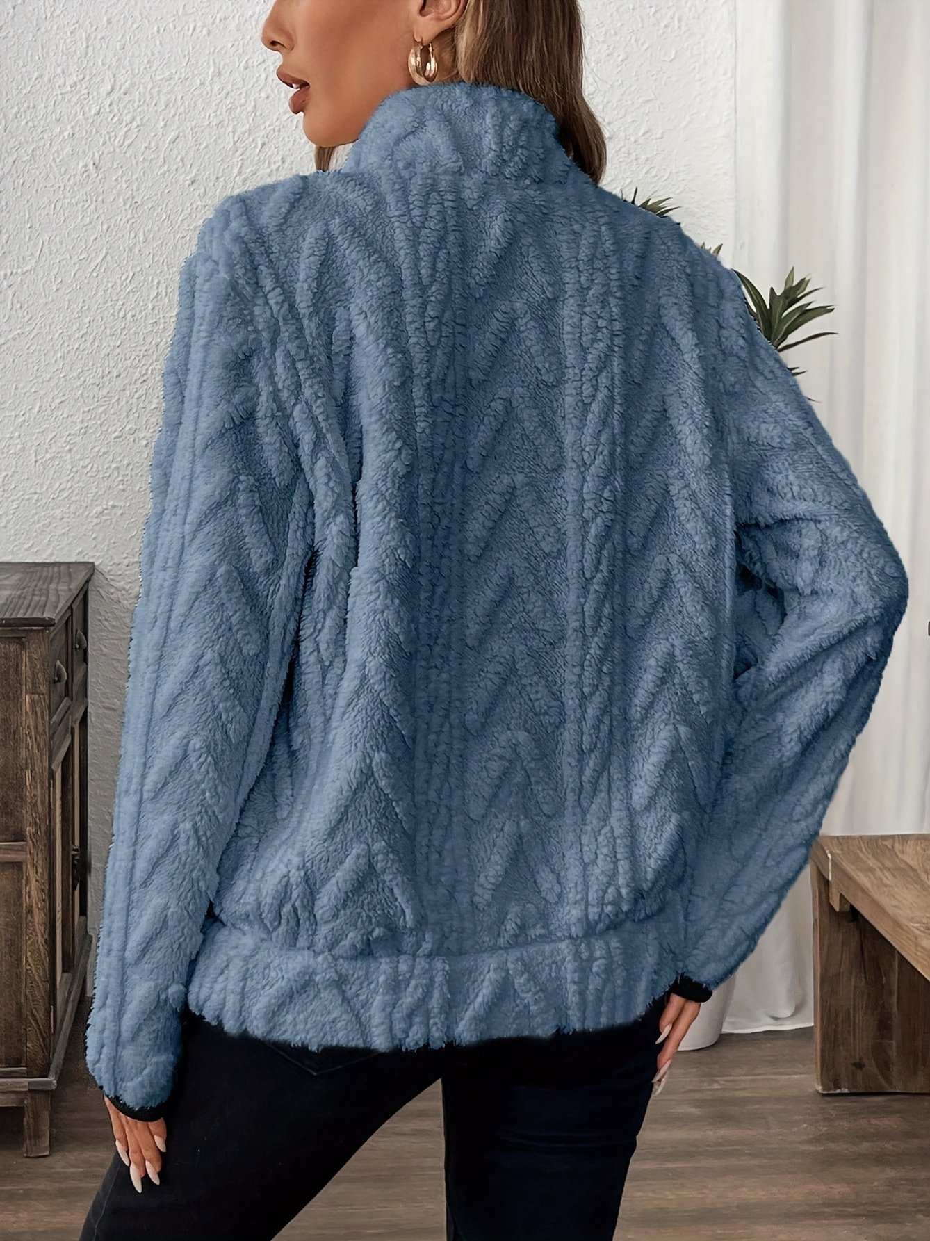 Damen Unifarben Stehkragen Jacquard Lässig Frühling/Herbst Langarm Sweatshirt