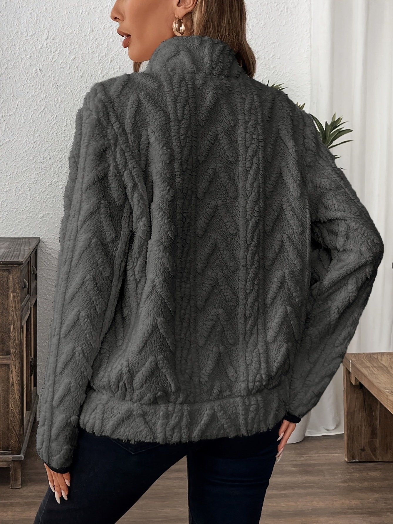 Damen Unifarben Stehkragen Jacquard Lässig Frühling/Herbst Langarm Sweatshirt