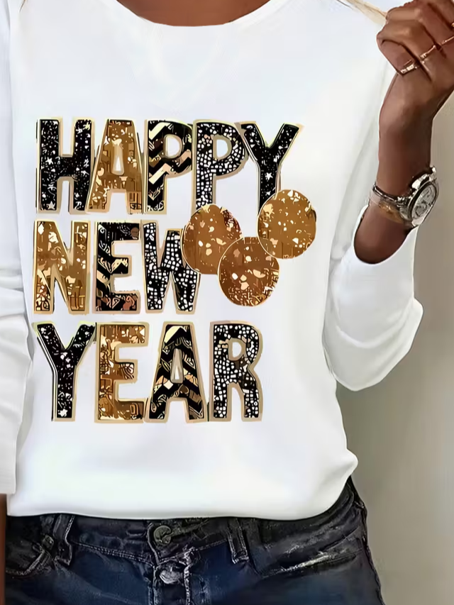 Damen Textbriefe Langarm T-Shirts T-Shirt Rundhals Lässig Frühling/Herbst Tunika Oberteile