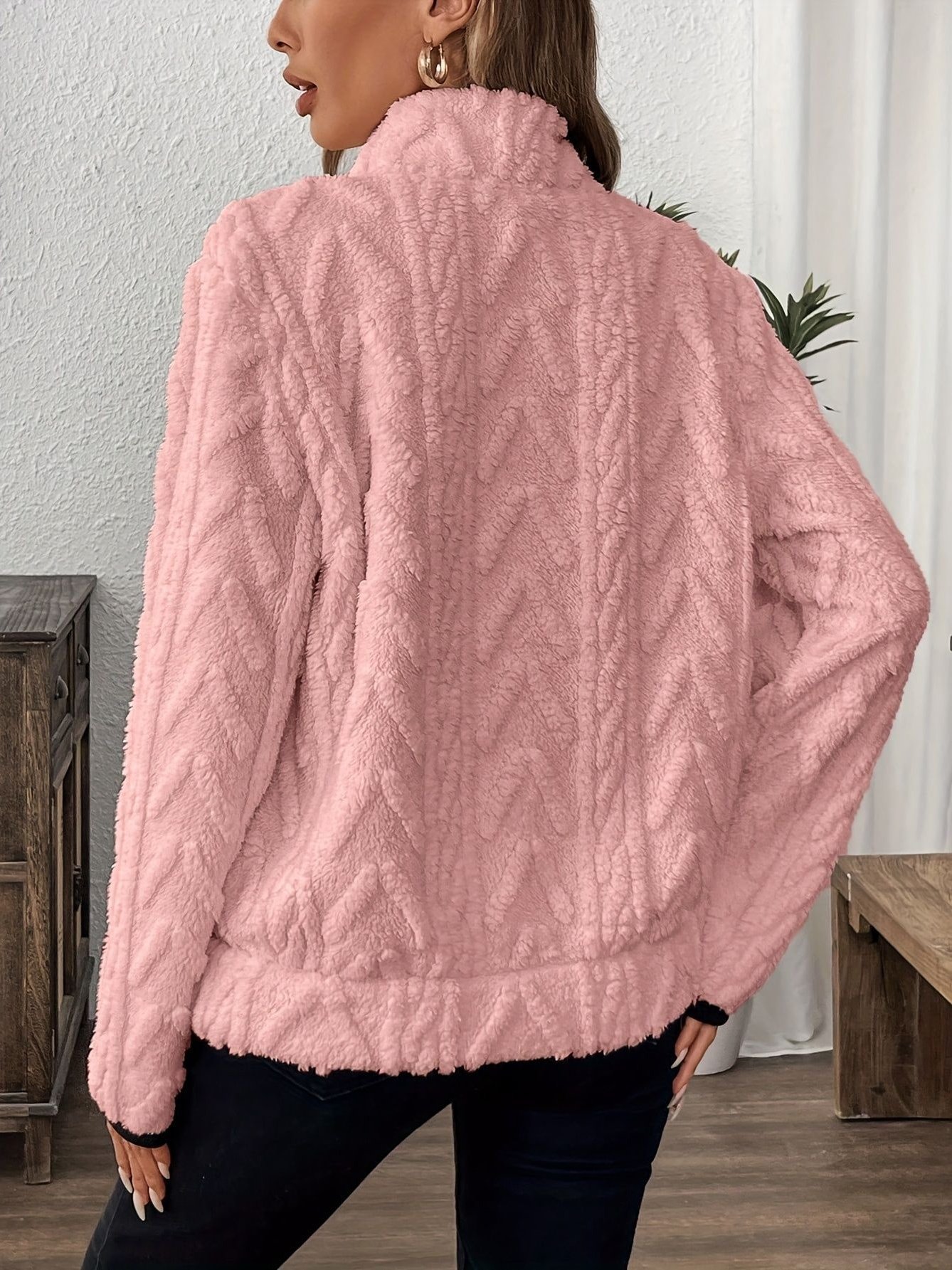 Damen Unifarben Stehkragen Jacquard Lässig Frühling/Herbst Langarm Sweatshirt