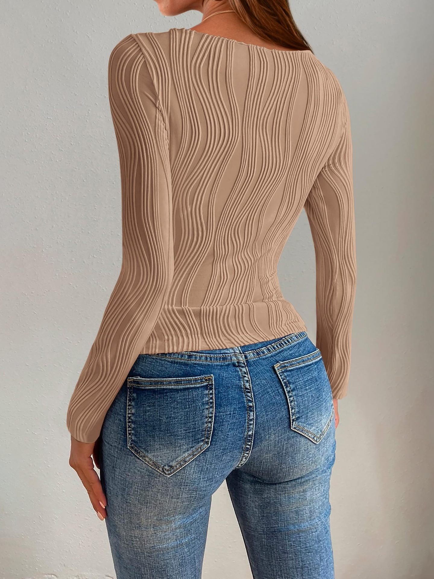 Damen Gestreift Langarm T-Shirts T-Shirt Rundhals Jacquard Lässig Frühling/Herbst Oberteile