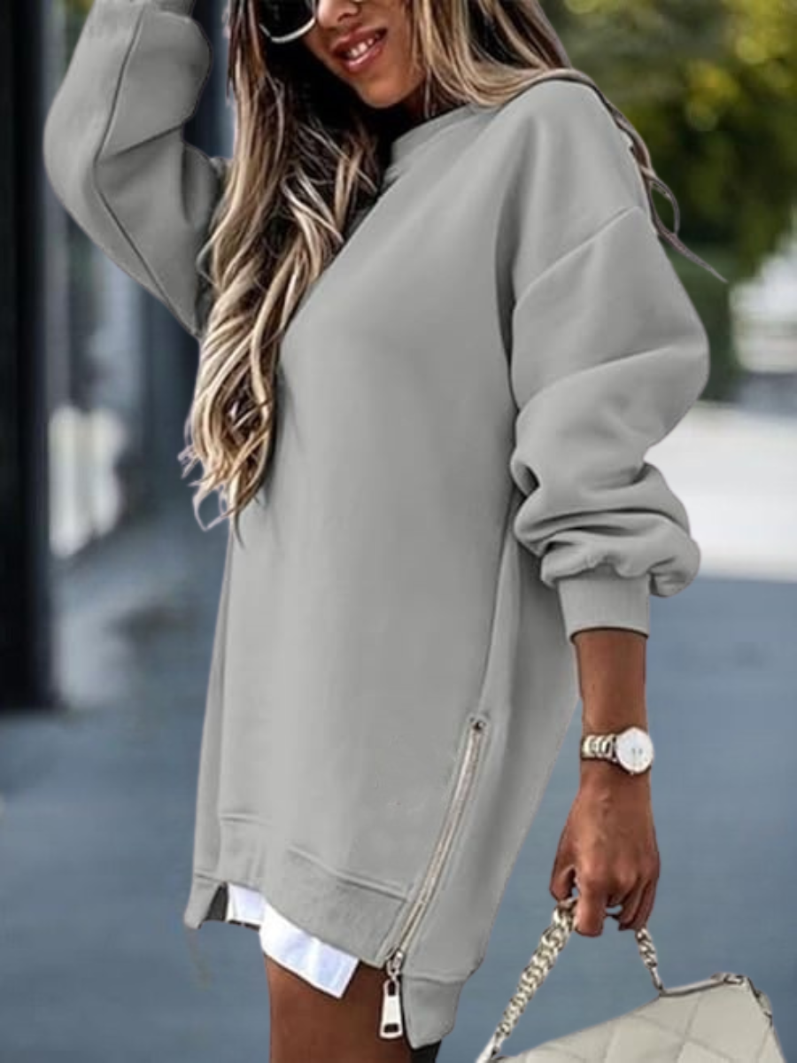 Damen Unifarben Rundhals Nahtverarbeitung Lässig Frühling/Herbst Langarm Sweatshirt