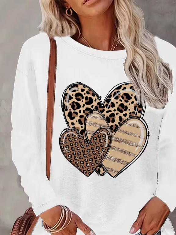 Damen Leopard Langarm T-Shirts T-Shirt Rundhals Print Lässig Frühling/Herbst T-Shirt mit Grafik Oberteile