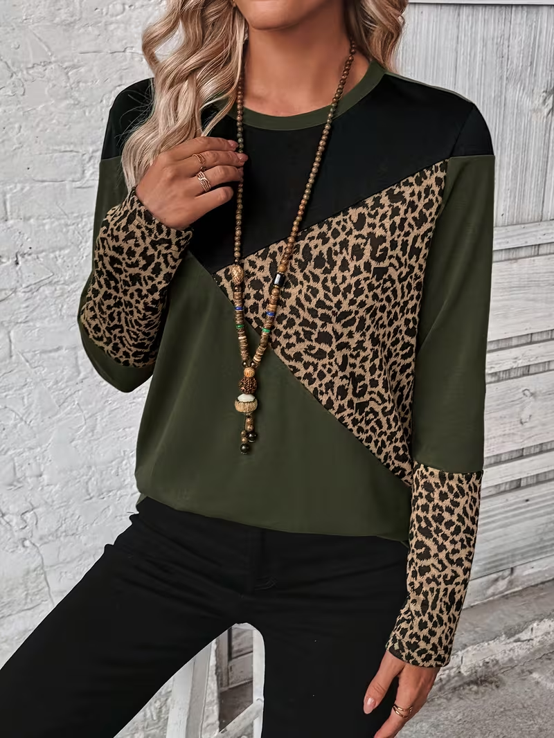 Damen Abstrakt Langarm T-Shirts T-Shirt Rundhals Print Lässig Frühling/Herbst T-Shirt mit Grafik Oberteile