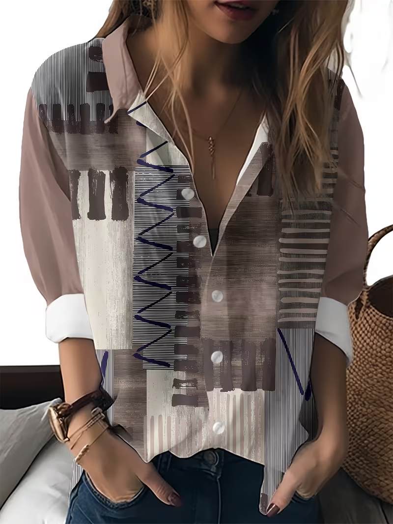 Damen Abstrakt Langarm Bluse Frühling/Herbst Schnalle Hemdkragen Normale Ärmel Täglich Lässig Oberteile