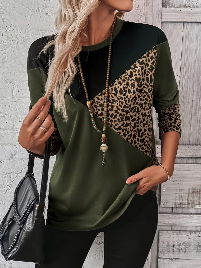 Damen Abstrakt Langarm T-Shirts T-Shirt Rundhals Print Lässig Frühling/Herbst T-Shirt mit Grafik Oberteile