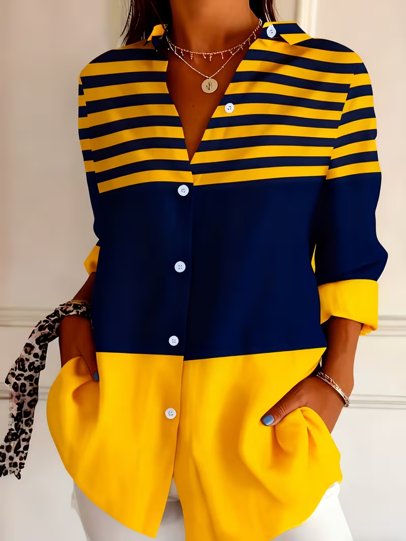 Damen Abstrakt Langarm Bluse Frühling/Herbst Schnalle Hemdkragen Normale Ärmel Täglich Lässig Oberteile