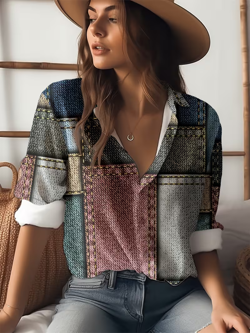 Damen Abstrakt Langarm Bluse Frühling/Herbst Schnalle Hemdkragen Normale Ärmel Täglich Lässig Oberteile