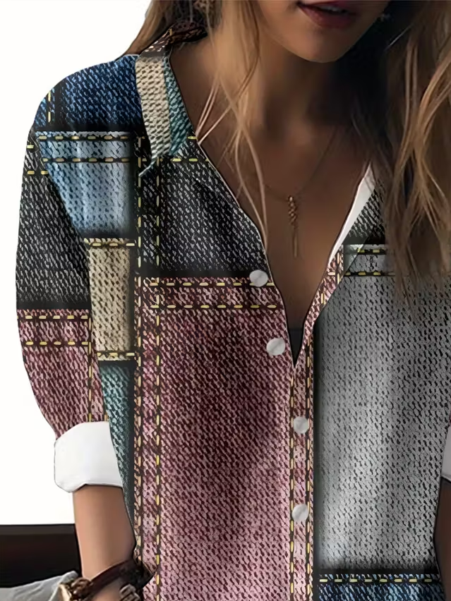 Damen Abstrakt Langarm Bluse Frühling/Herbst Schnalle Hemdkragen Normale Ärmel Täglich Lässig Oberteile