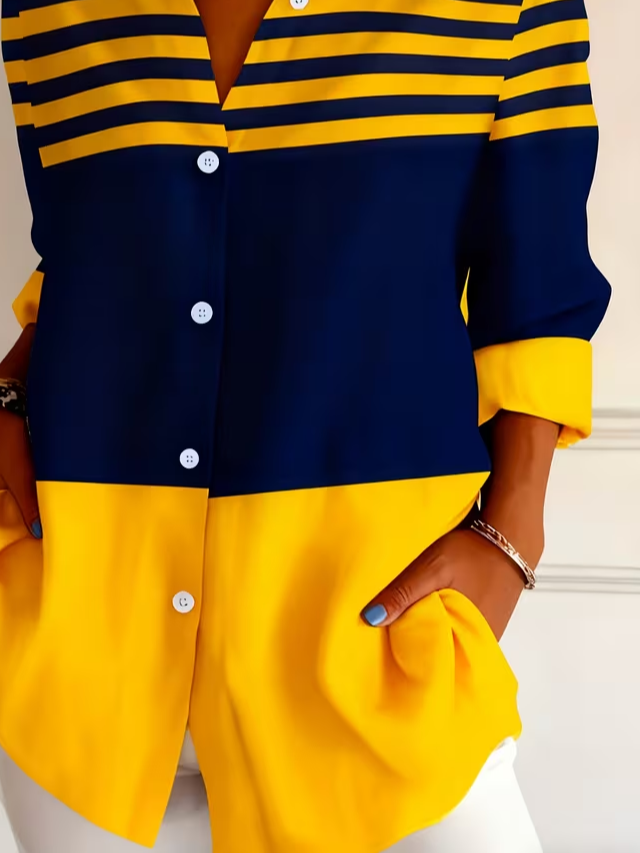 Damen Abstrakt Langarm Bluse Frühling/Herbst Schnalle Hemdkragen Normale Ärmel Täglich Lässig Oberteile