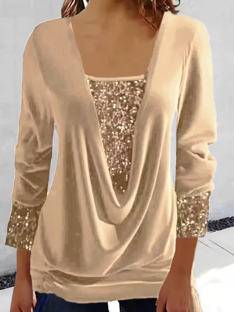 Damen Unifarben Langarm T-Shirts T-Shirt U-Ausschnitt Nahtverarbeitung Retro Frühling/Herbst Oberteile