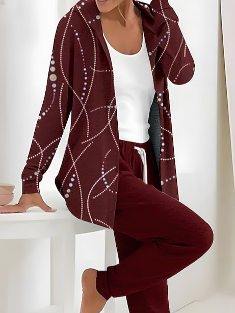 Damen Abstrakt Print Zweiteiliges Set Täglich Langarm Lässig Frühling/Herbst Mantel mit Hosen Matching Set