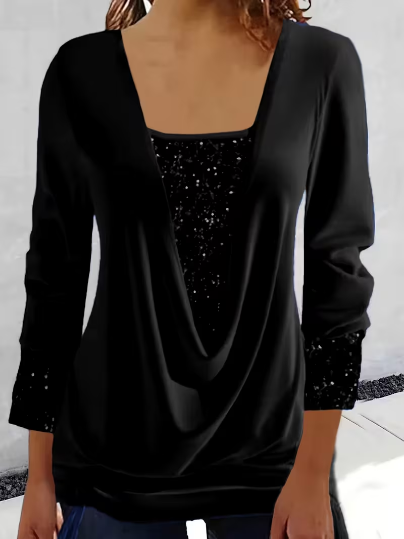 Damen Unifarben Langarm T-Shirts T-Shirt U-Ausschnitt Nahtverarbeitung Retro Frühling/Herbst Oberteile