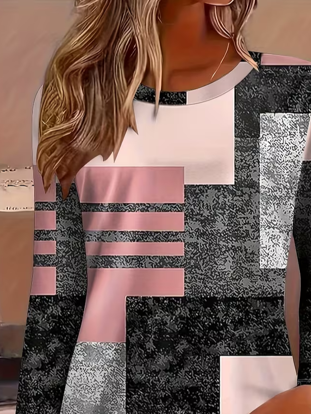 Damen Abstrakt Langarm T-Shirts T-Shirt Rundhals Print Lässig Frühling/Herbst T-Shirt mit Grafik Oberteile