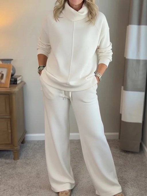 Damen Unifarben Nahtverarbeitung Zweiteiliges Set Täglich Langarm Lässig Frühling/Herbst Bluse mit Hose Matching Set