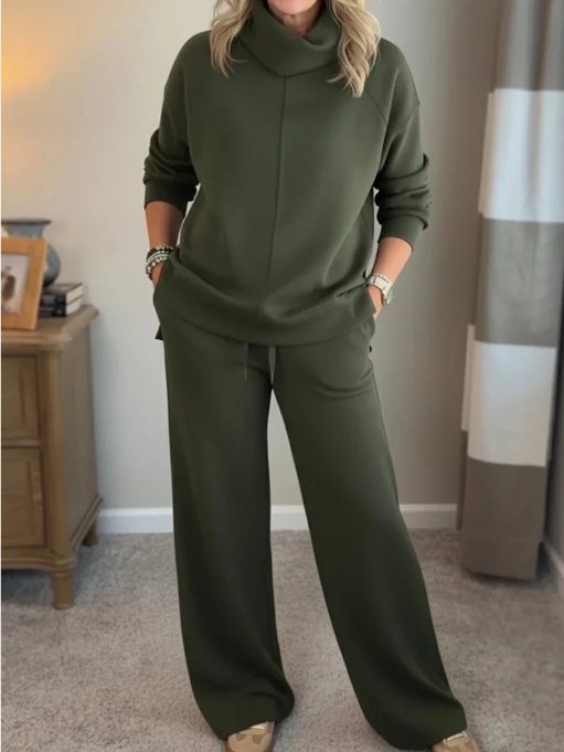 Damen Unifarben Nahtverarbeitung Zweiteiliges Set Täglich Langarm Lässig Frühling/Herbst Bluse mit Hose Matching Set