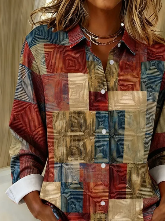 Damen Abstrakt Langarm Bluse Frühling/Herbst Schnalle Hemdkragen Normale Ärmel Täglich Lässig Oberteile
