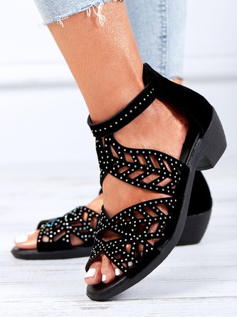 Schwarz Aufwendig Strass Hohl Oberer, höher Sandalen mit klobigem Absatz
