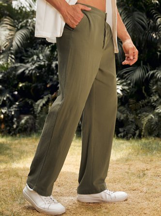 Unifarben Baumwolle Glatt Taille Hose Lässig Bottoms
