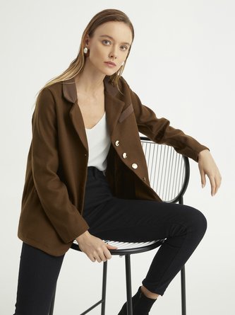 Unifarben Retro Blazer Große Größen Revers Lang Mantel