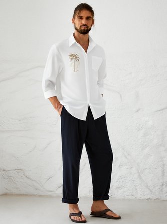 Kokosnussbaum Muster Langarm Bluse Lässig Stil Revers Oberteile