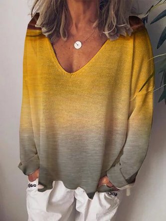 Print Langarm V-Ausschnitt Bluse