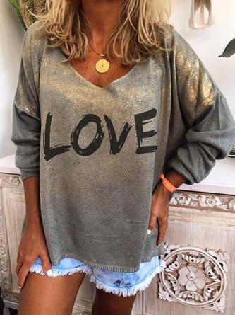 Langarm Gestrickter Pullover mit Print