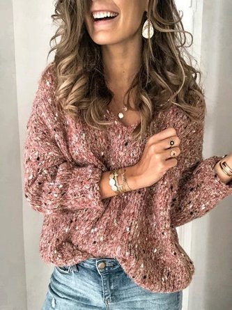 Rot V-Ausschnitt Langarm Pullover