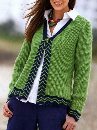 Unifarben Stricken Strickjacke Große Größen Pullover