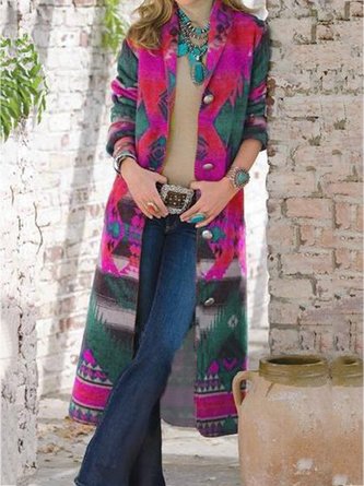 Geometrisch Langarm Strickjacke