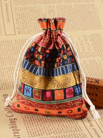 Handgemachte Retro Böhmisches Print Schmuck Kleine Aufbewahrungstasche Tunnelzug